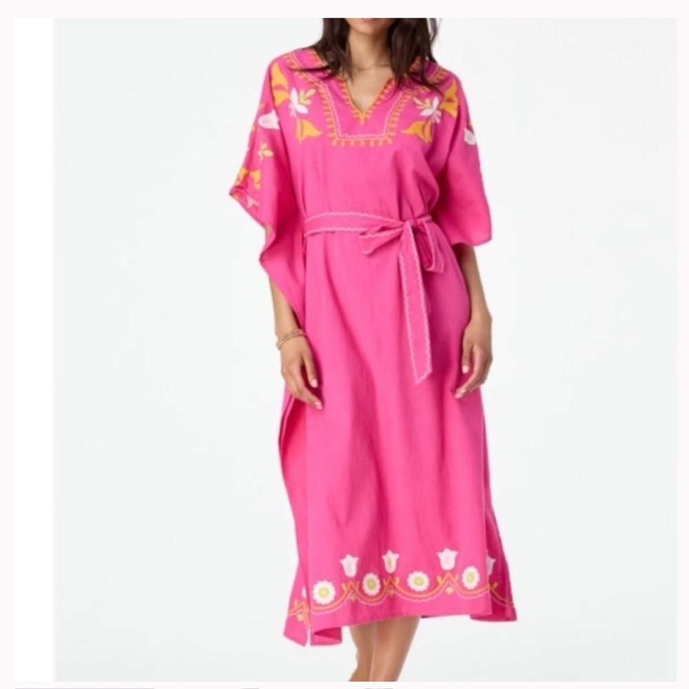 Roller Rabbit Embroidered Caftan Dress Small Boho Resort Wear, Beach Cover Up